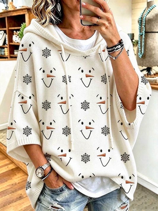 Women's Casual Loose-Fit Sweatshirt with Christmas Snowman Print
