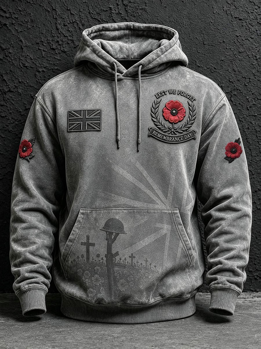 Men's Remembrance Day Lest We Forget Print Oversized Drop-Shoulder Hoodie With Pockets