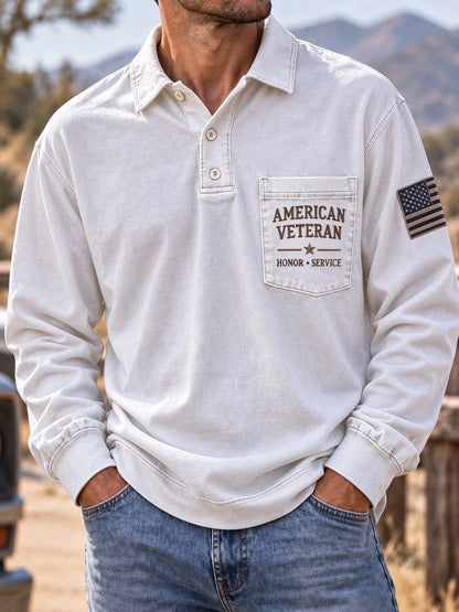 Men's Veteran Commemorative Print Long-Sleeve Polo Shirt
