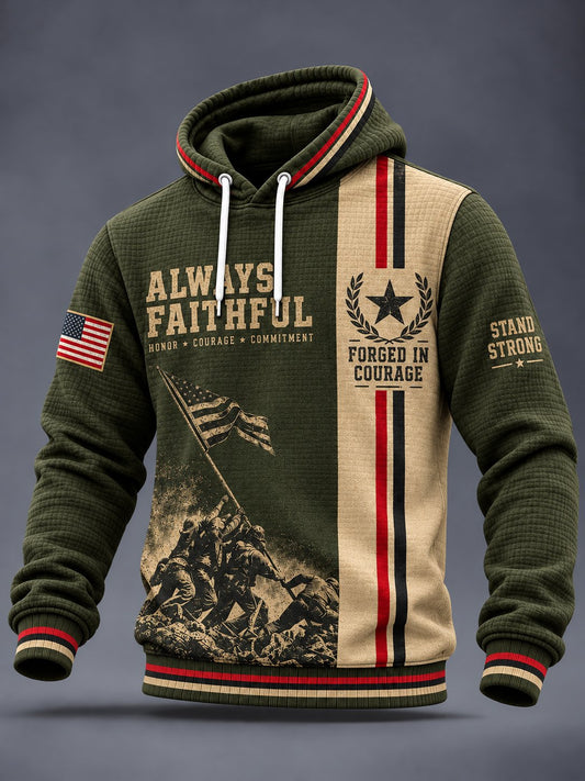 Men's Vintage Veterans Art Printed Long-Sleeve Hoodie