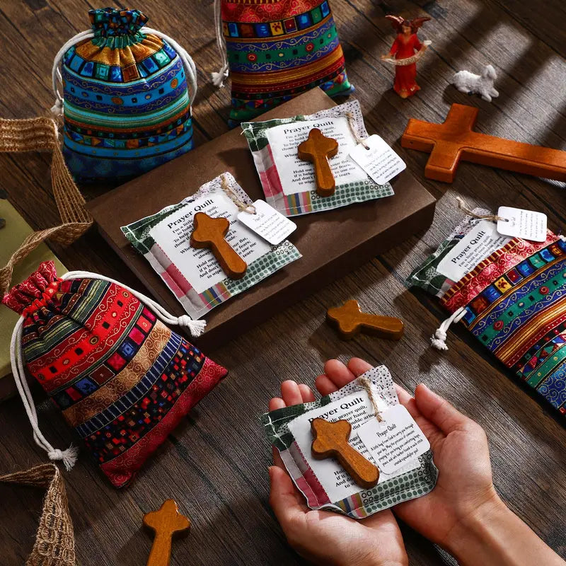 ⏰ LAST DAY 49% OFF - 🎁 Pocket Prayer Quilt Set | Mini Handmade Prayer Blankets with Cross & Drawstring Bag Christian Gifts ✝️