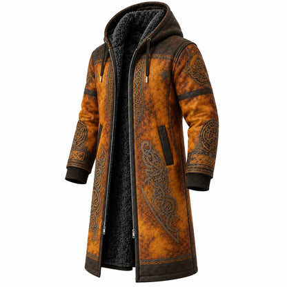 Amber Black Nordic Animal Print Longline Hooded Fleece Coat