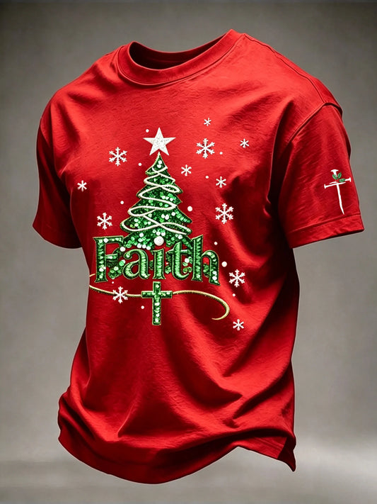 Men's Christmas Faith Printed Casual T-Shirt