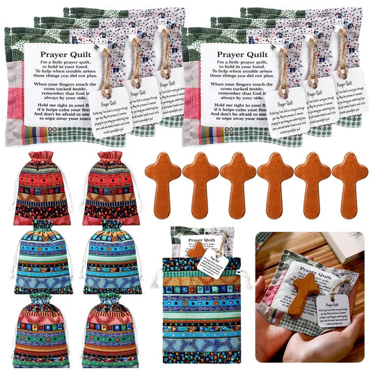 ⏰ LAST DAY 49% OFF - 🎁 Pocket Prayer Quilt Set | Mini Handmade Prayer Blankets with Cross & Drawstring Bag Christian Gifts ✝️