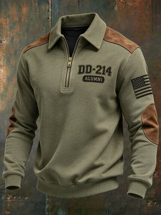 Men's Veteran Pride DD-214 Printed Zipper Collar Sweatshirt