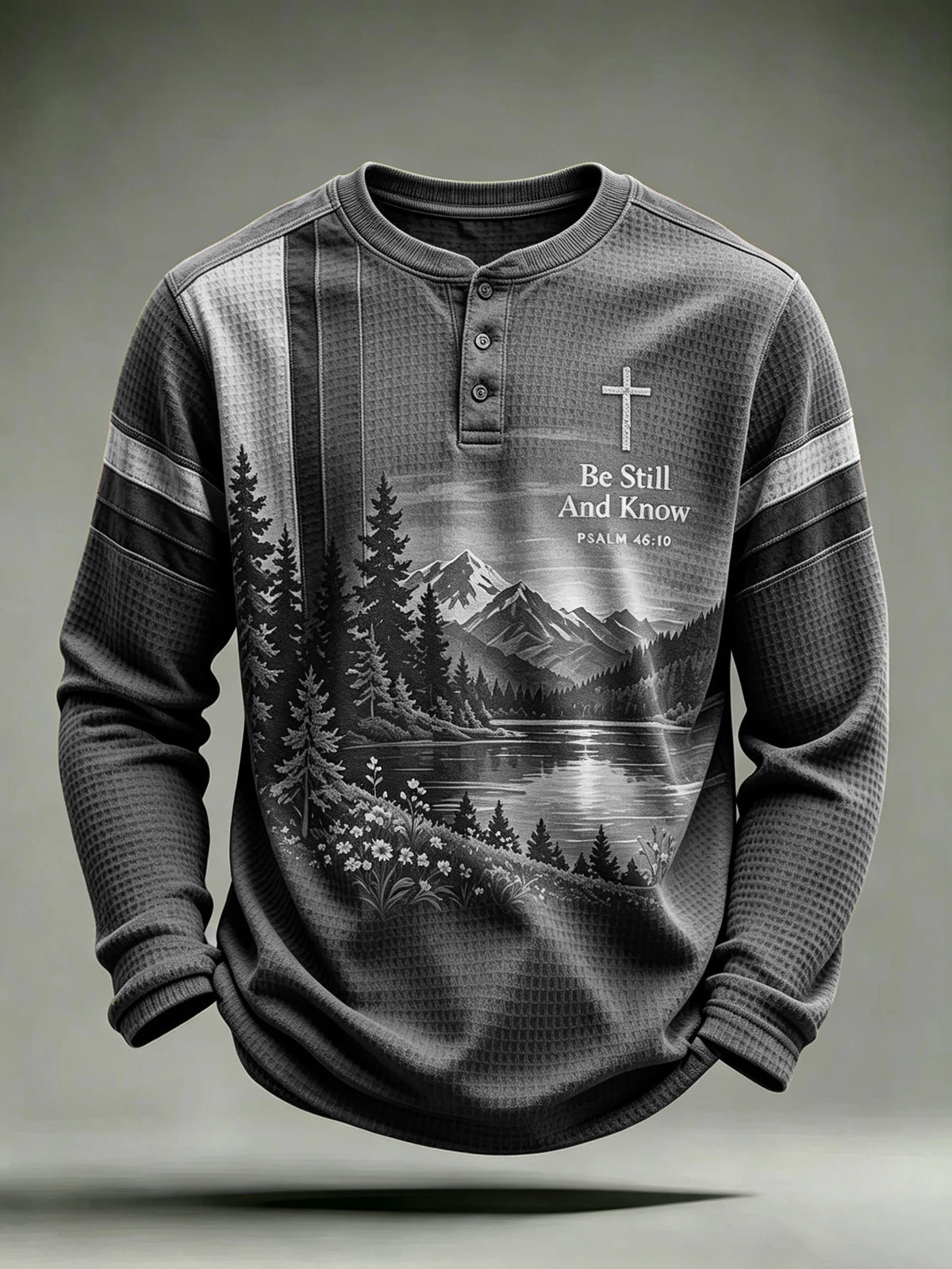 Men's Be Still And Know Psalm 46:10 Printed Waffle-Knit Top