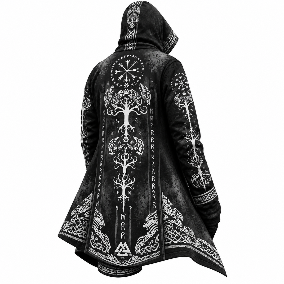 Black Viking Tree Rune Zip-Up Hooded Jacket