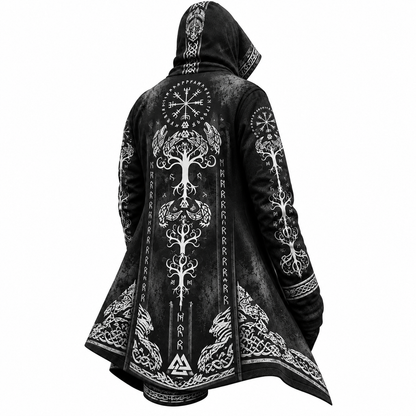 Black Viking Tree Rune Zip-Up Hooded Jacket
