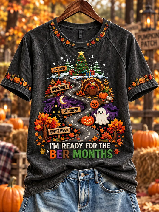 Women's Vintage I'm Ready For The 'ber Months Print Short Sleeve T-shirt