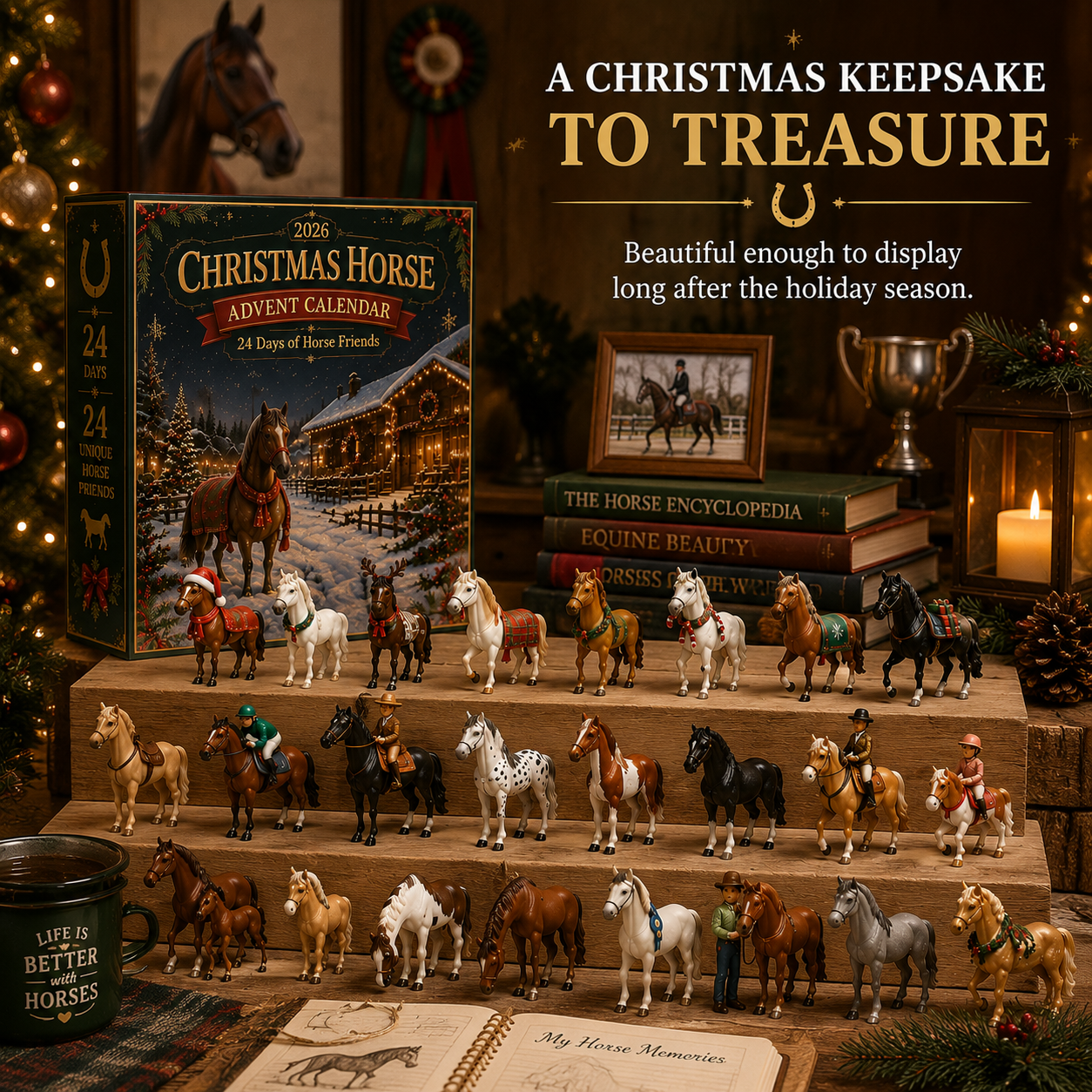 Horse advent calendar displayed as a Christmas keepsake collection