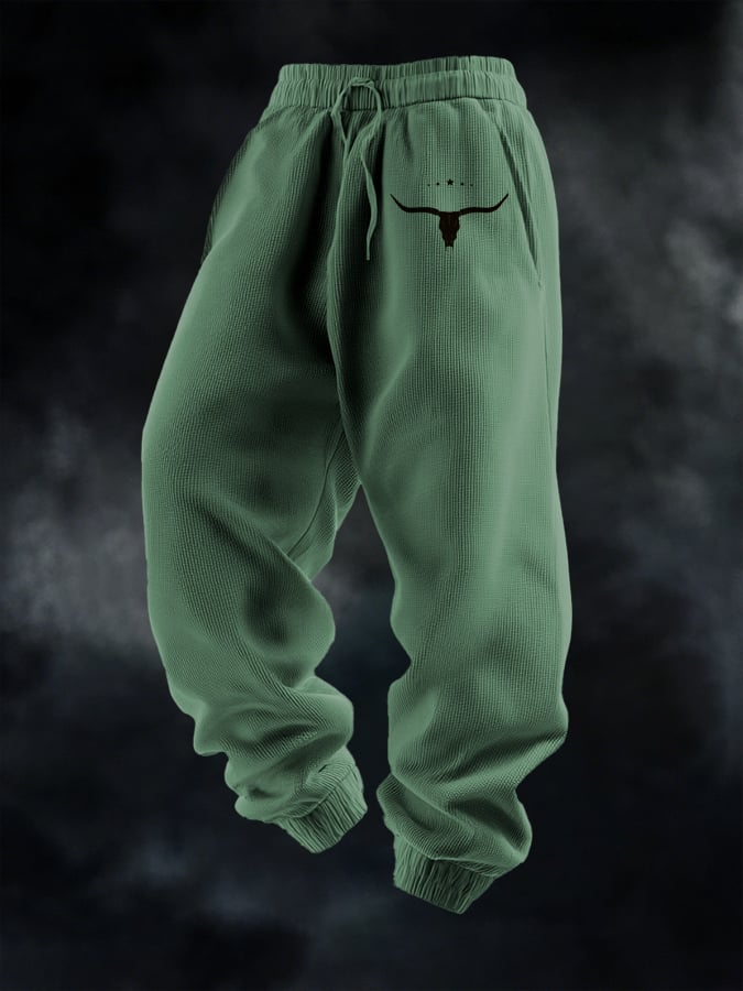 Men's Casual Waffle Bull Head Solid Color Multi-Color Optional Sports Pants