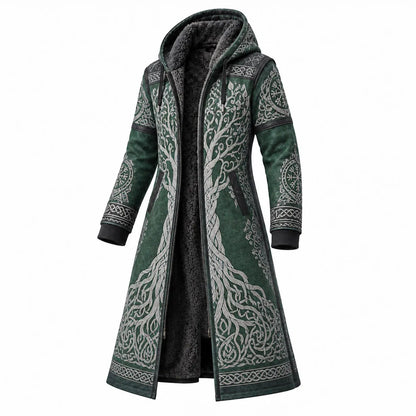 Forest Green Celtic Pattern Longline Hooded Fleece Coat