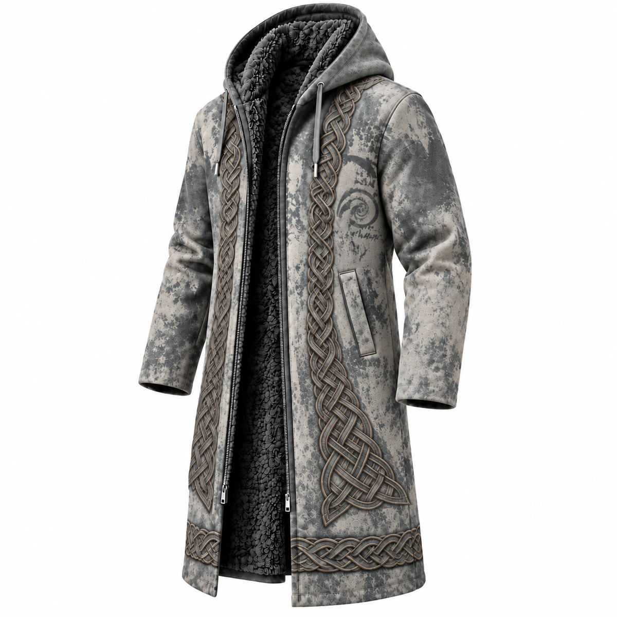 Viking Retro Printed Fleece-Lined Hooded Jacket