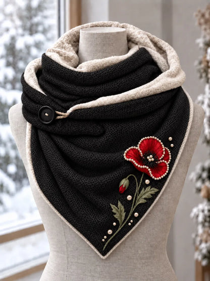  Women's Red Poppy Flower Casual Triangle Scarf