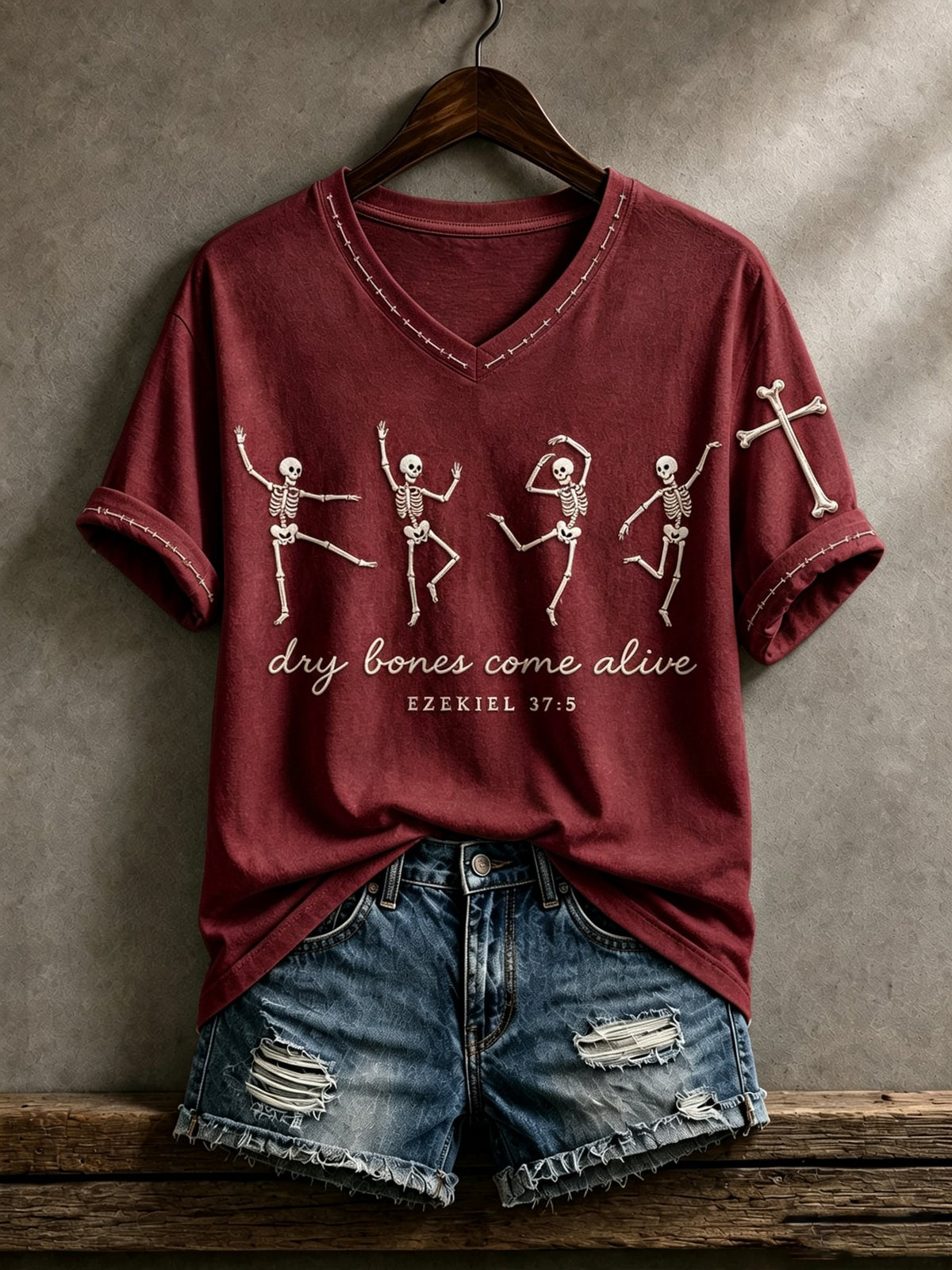 Women's Casual Faith Dry Bones Come Alive EZEKIEL 37:5 Printed T-Shirt