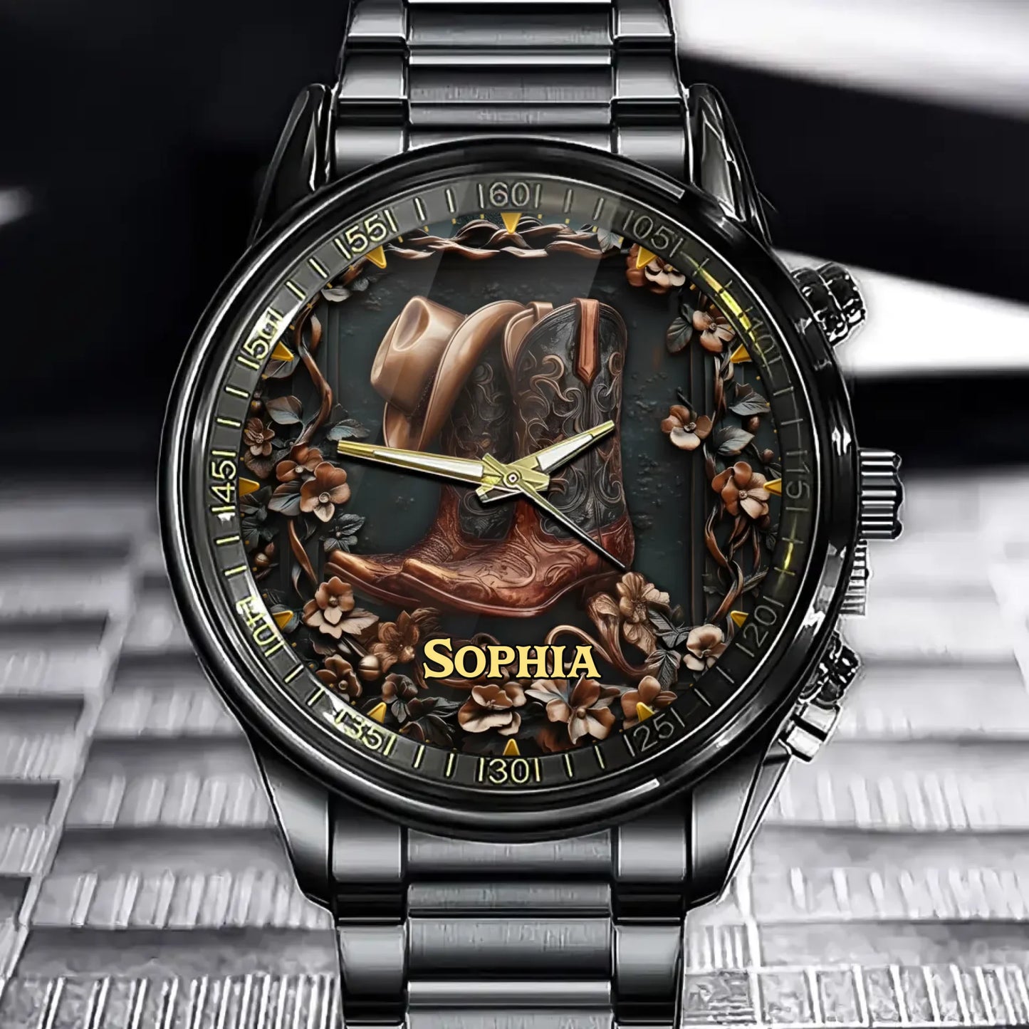 Personalized Cowboy Boot & Hat Watch - Western Themed Dial with Custom Name Option