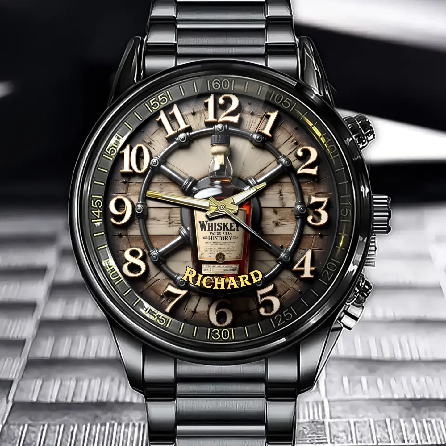 Personalized Whiskey Lover Watch - Vintage Bar-Inspired Dial And Custom Name Option