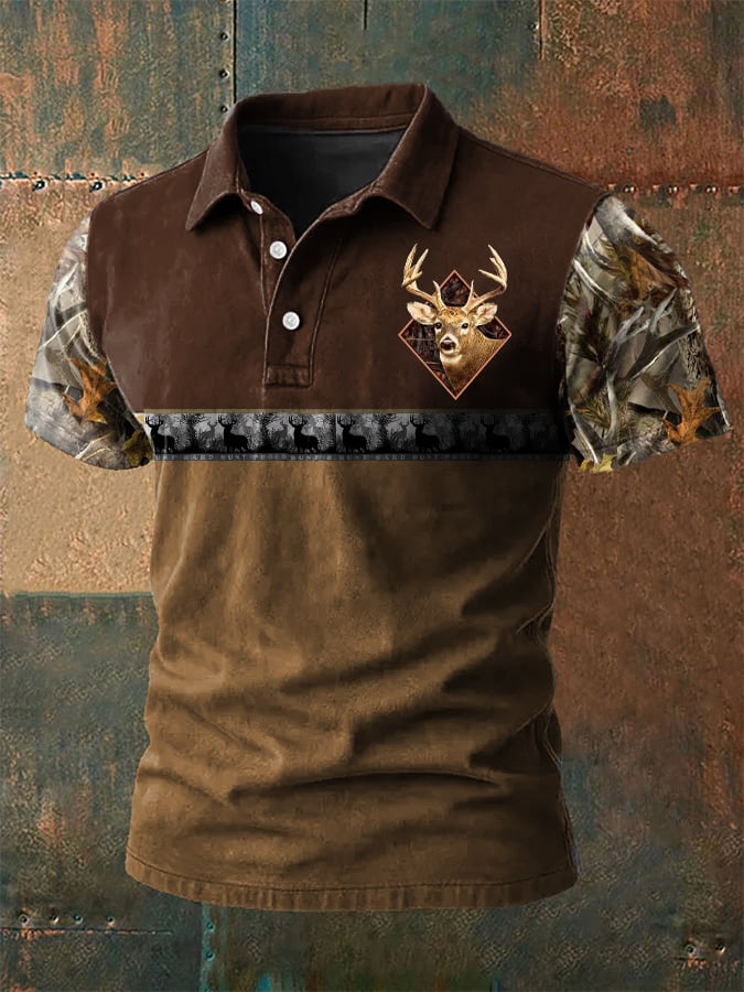 Men's Casual Western Contrast Color Men's Elk Polo