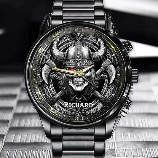 Personalized Viking Axe Watch - Gothic Custom Name