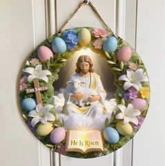 He Is Risen - Personalized Easter Christian Family Wood Sign