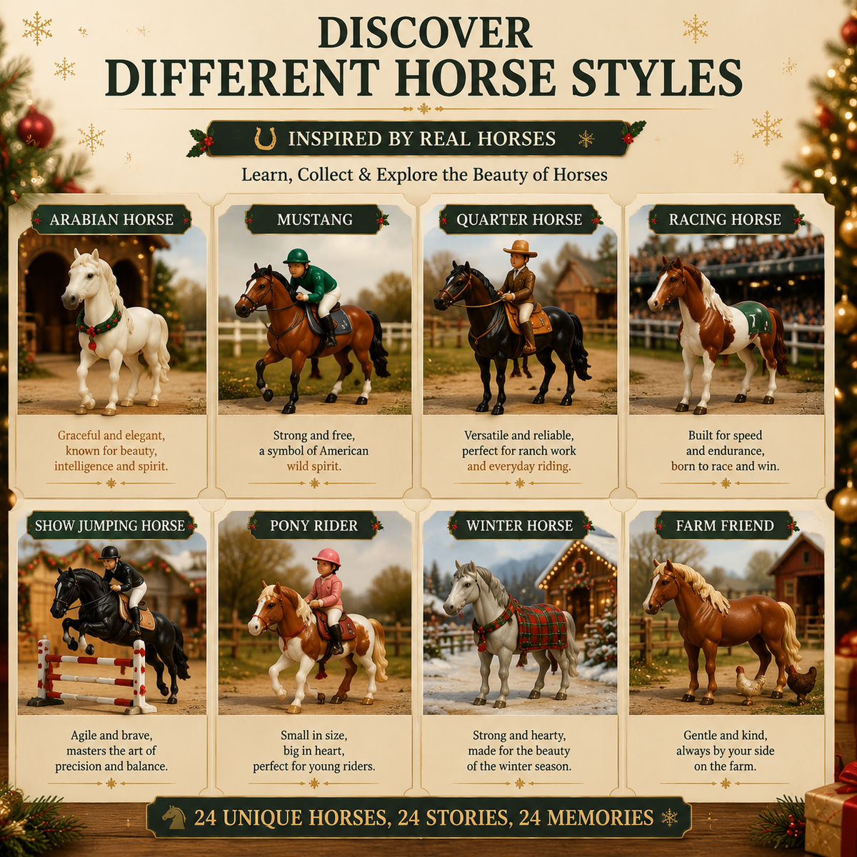 Different horse styles included in the 24-day Christmas countdown