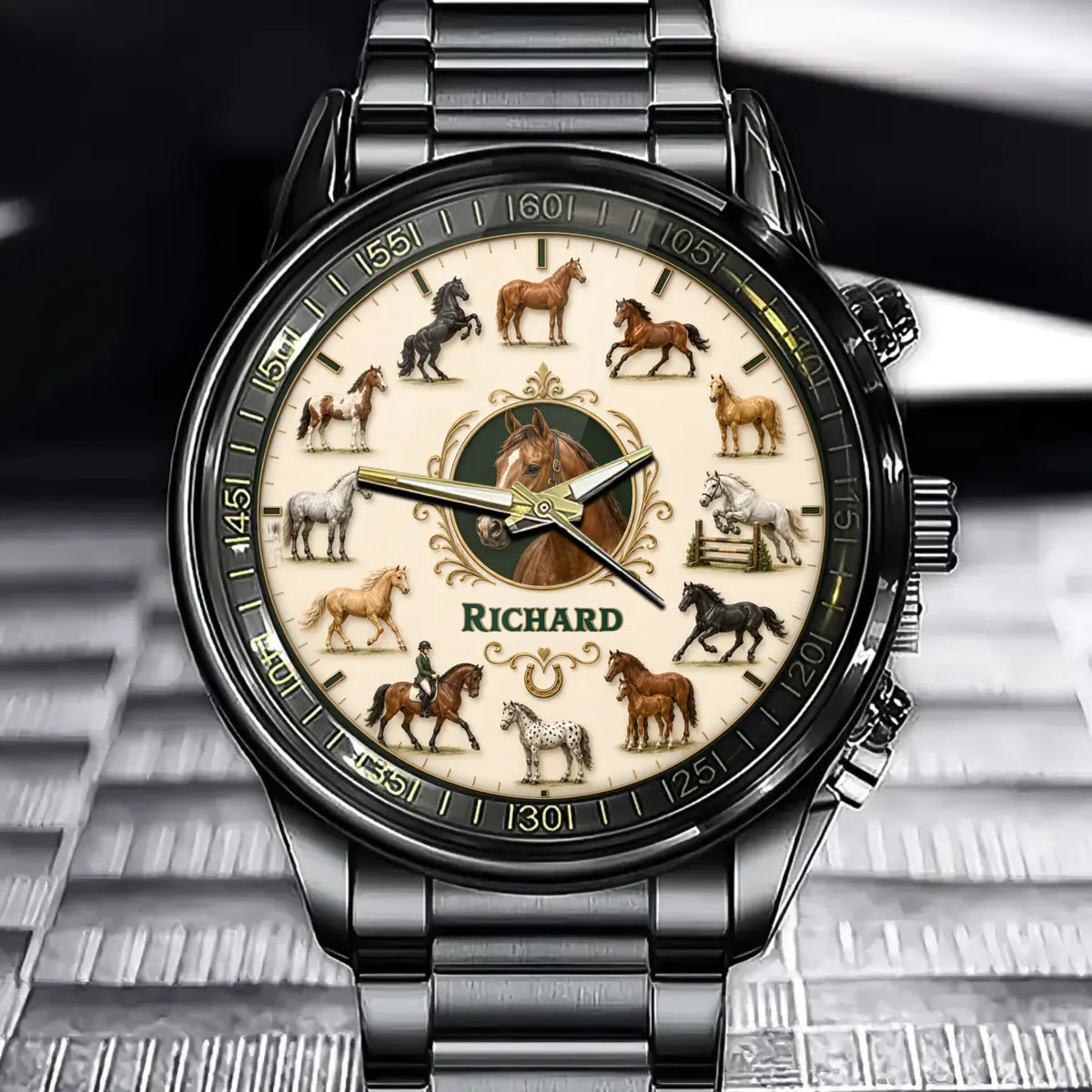 Custom 12 Horse Watch - Personalized Equestrian Gifts For Horse Lovers, Riders, Cowgirls, Horse Owners