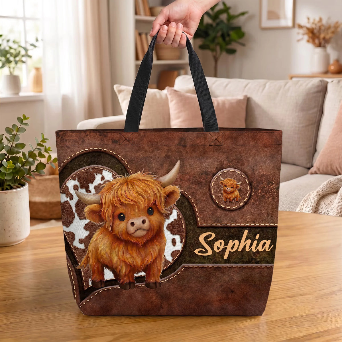 Custom Highland Cow Tote Bag - Personalized Name Gifts For Cow Lovers - Cute, Cozy & Country