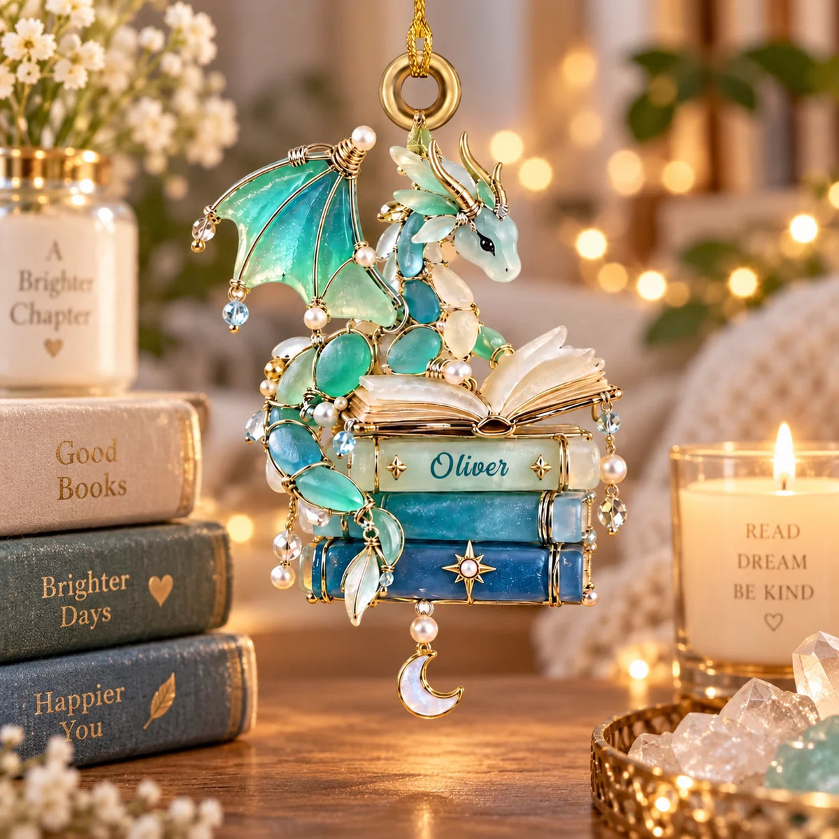 Custom Book Dragon Acrylic Ornament - Personalized Name Gift For Book Lovers - Where Stories Grow Wings