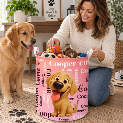 Custom Dog Storage Basket - Personalized Breed & Initial Gift - A Cozy Place For All Their Favorites