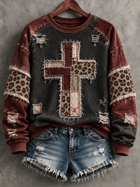Women's Faith Patchwork Art Pattern Comfortable Sweatshirt