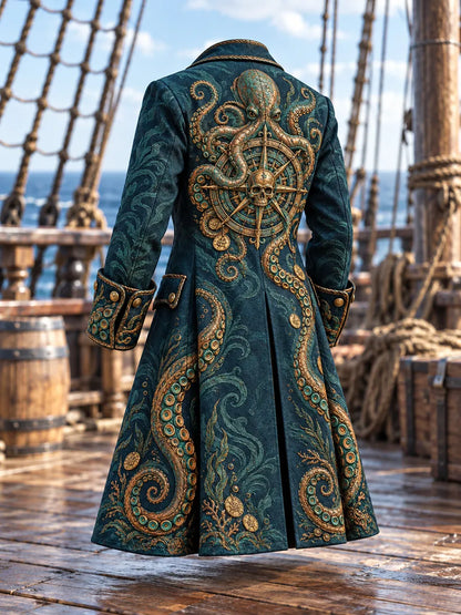 🐙 Men's Kraken Tentacles & Skull Compass Pirate Coat