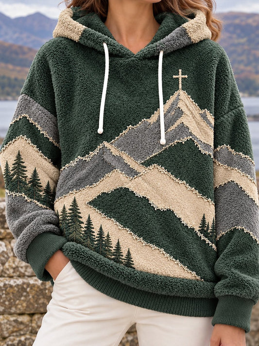 Women’s Casual “Faith” Printed Flannel Hooded Sweatshirt
