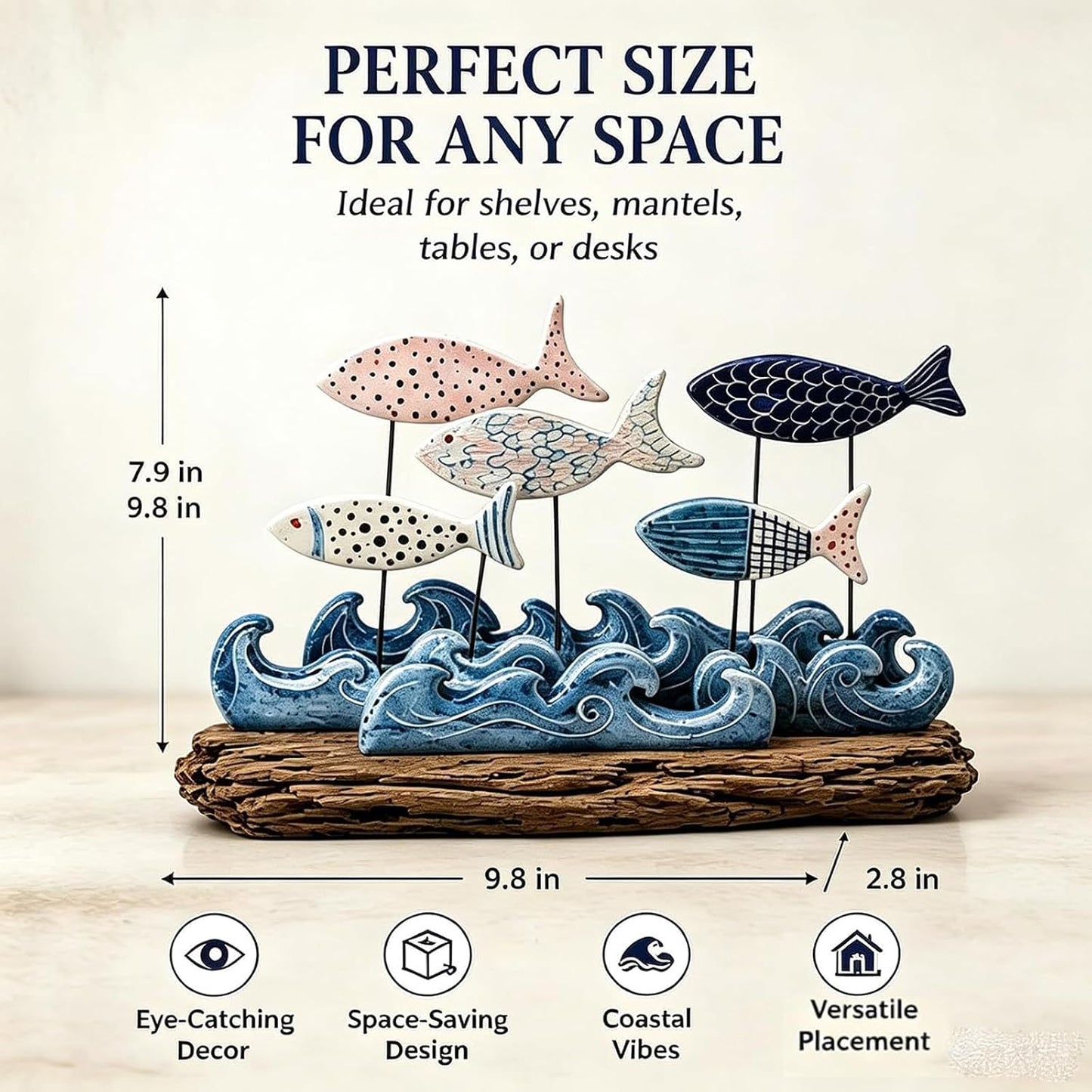 Lighted Coastal Fish Sculpture - Ocean Inspired LED Tabletop Decor for Beach House & Seaside Home