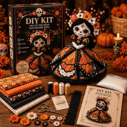 Day of the Dead Patchwork Doll DIY Kit - Sugar Skull Sewing Craft For Halloween & Fall Decor