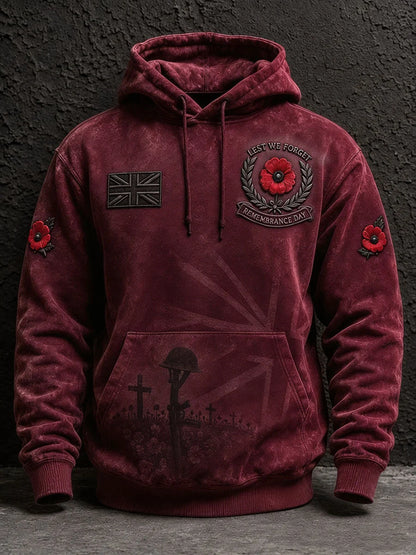Men's Remembrance Day Lest We Forget Print Oversized Drop-Shoulder Hoodie With Pockets