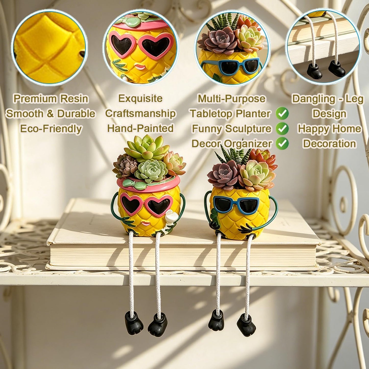 Funny Pineapple Succulent Planter With Dangling Legs – Whimsical Resin Tabletop Decor
