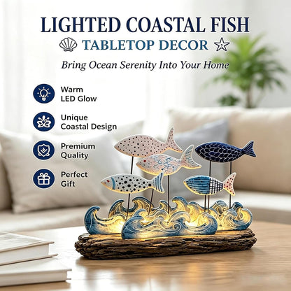 Lighted Coastal Fish Sculpture - Ocean Inspired LED Tabletop Decor for Beach House & Seaside Home
