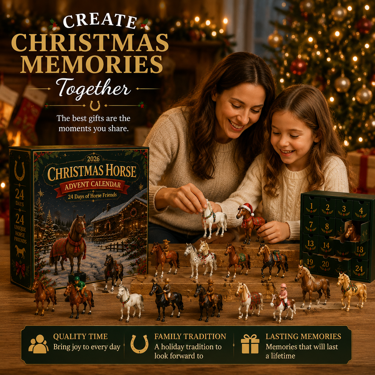 Family creating Christmas memories with the horse advent calendar