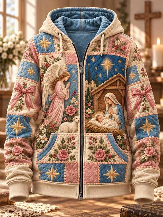 Women's Christian Floral Print Casual Zip-Up Hoodie