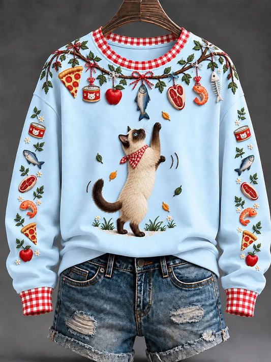 Women's "Every Pet’s Thanksgiving Dream" Siamese Cat Print Casual Sweatshirt