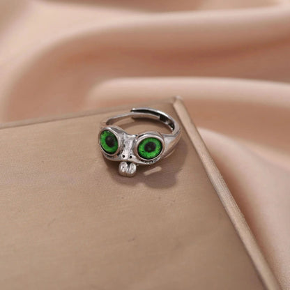 🐸 925 Sterling Silver Movable Tongue Frog Ring – Cute Adjustable Open Ring with Big Eyes