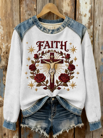 Women's printed patchwork sweatshirt