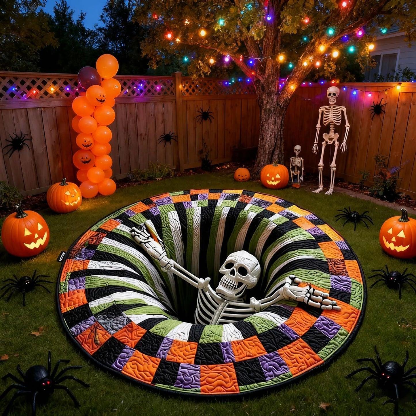 3D Halloween Skeleton Abyss Round Rug - Spooky Non-Slip Floor Mat for Home Decor