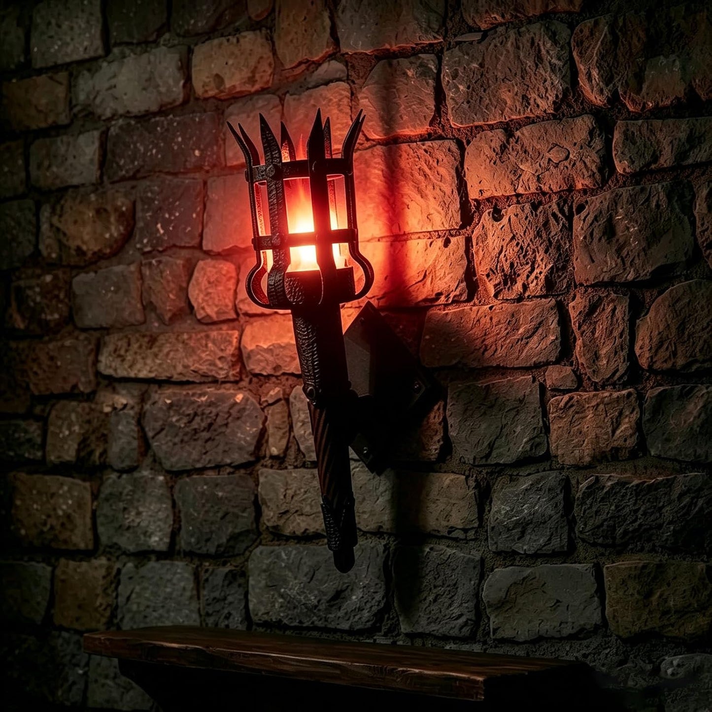 Medieval Flickering Flame Torch Wall Sconce – Gothic Castle-Inspired LED Wall Decor
