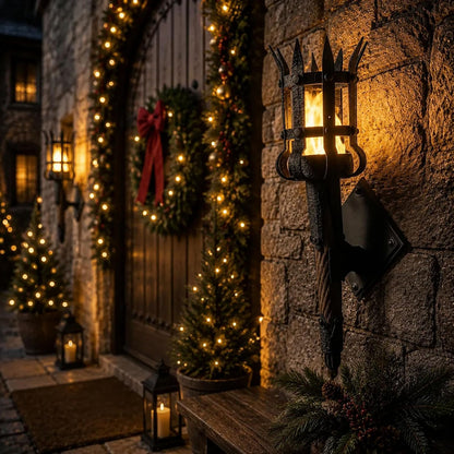 Medieval Flickering Flame Torch Wall Sconce – Gothic Castle-Inspired LED Wall Decor