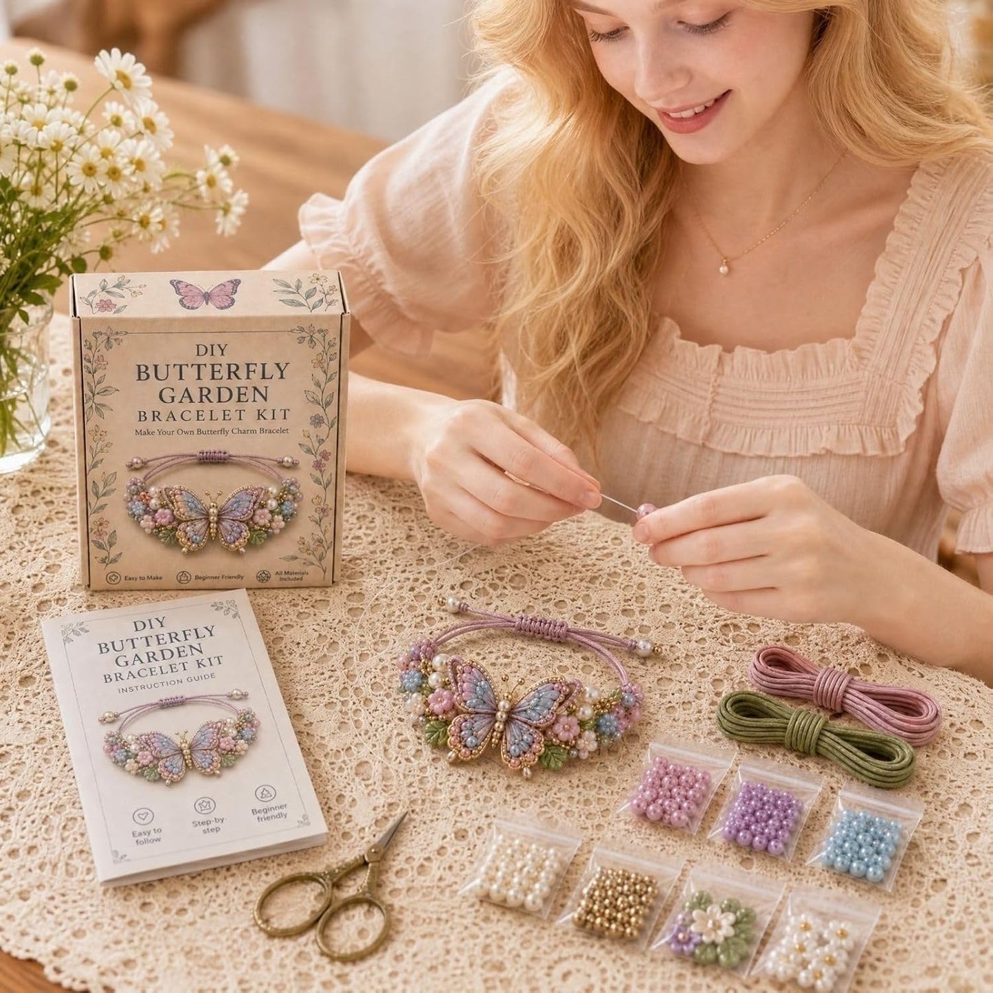 Enchanted Garden Charm Bracelet DIY Kit – Vintage Floral & Insect Jewelry Making Set
