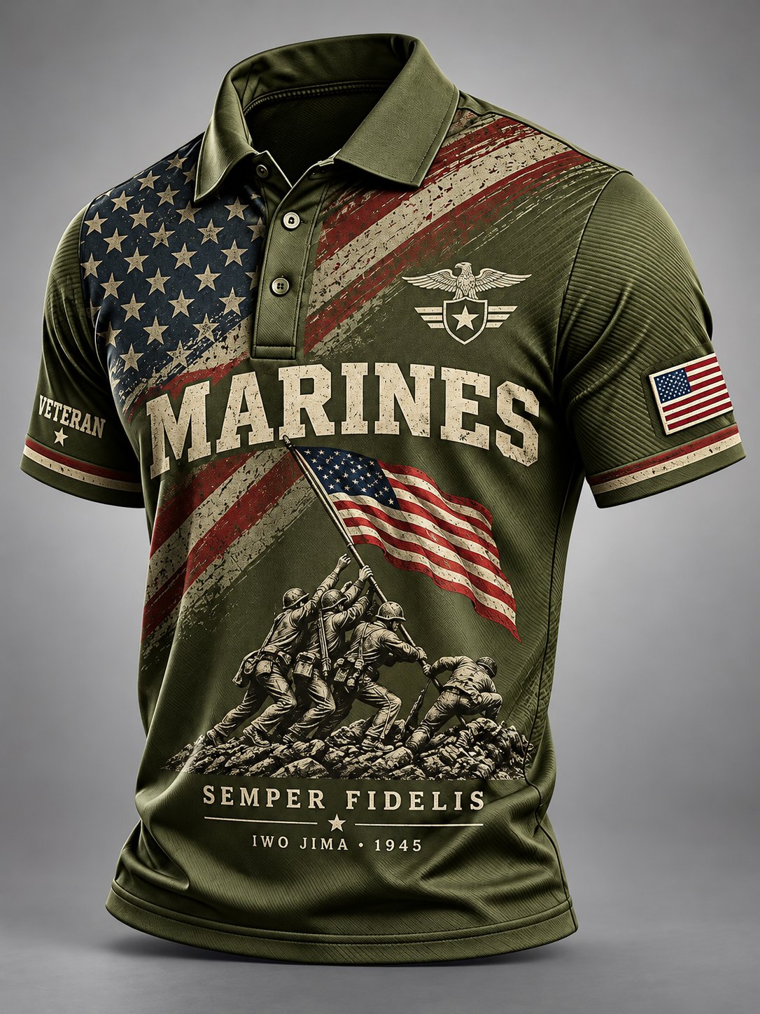 Men's Marines Veteran Art Printed Polo Shirt