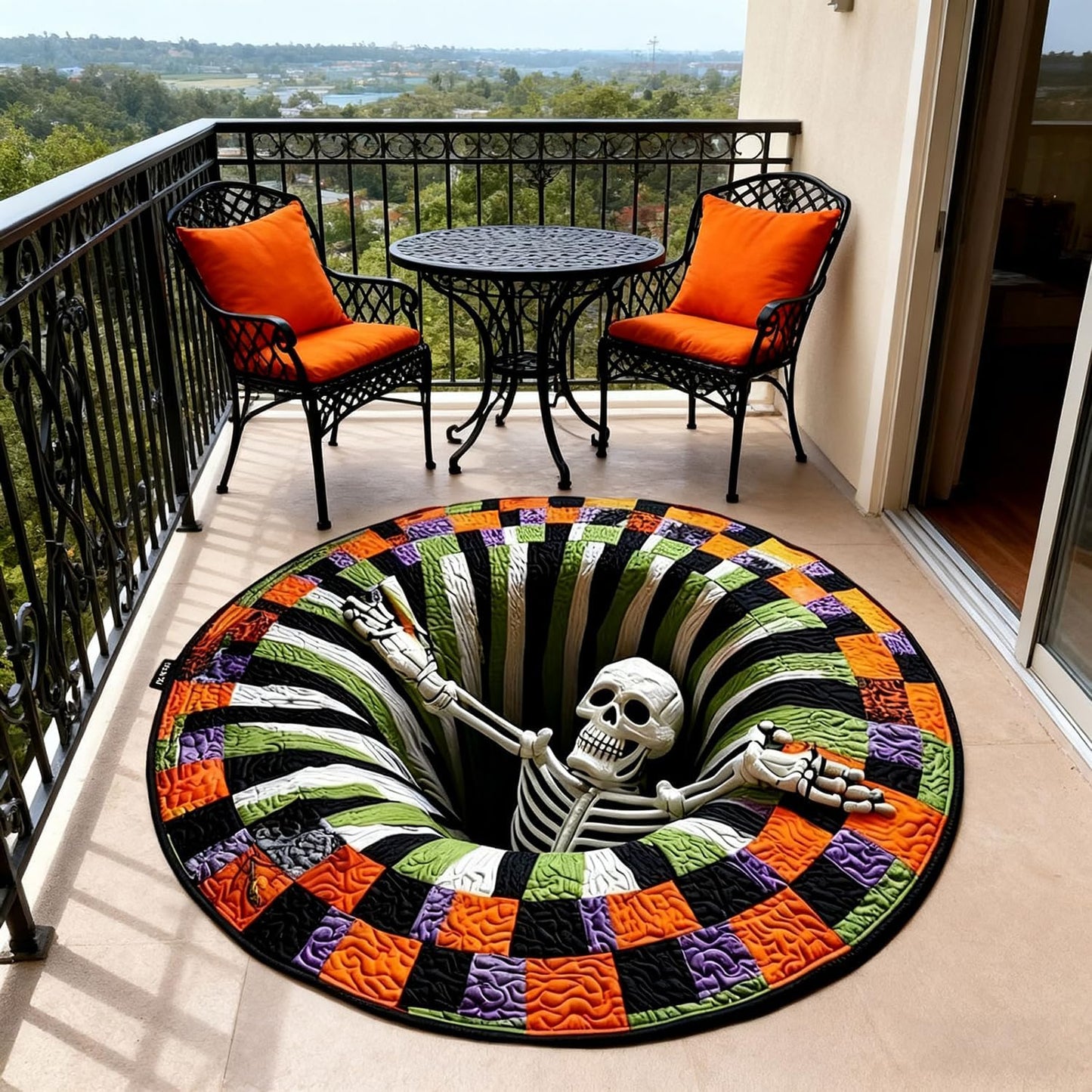 3D Halloween Skeleton Abyss Round Rug - Spooky Non-Slip Floor Mat for Home Decor