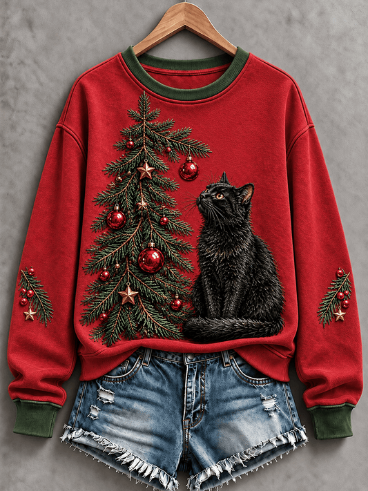 Women's Christmas Fun Cat Art Regular Sweatshirt