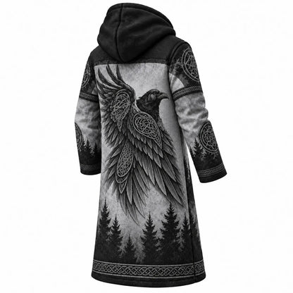 Charcoal Gray Knot Print Longline Hooded Fleece Coat